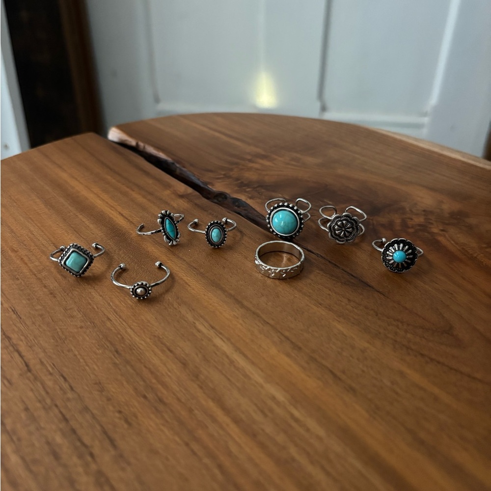 Silver and Turquoise Ring Set